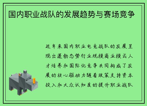 国内职业战队的发展趋势与赛场竞争