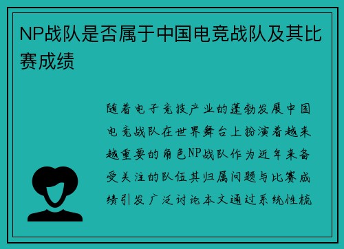 NP战队是否属于中国电竞战队及其比赛成绩